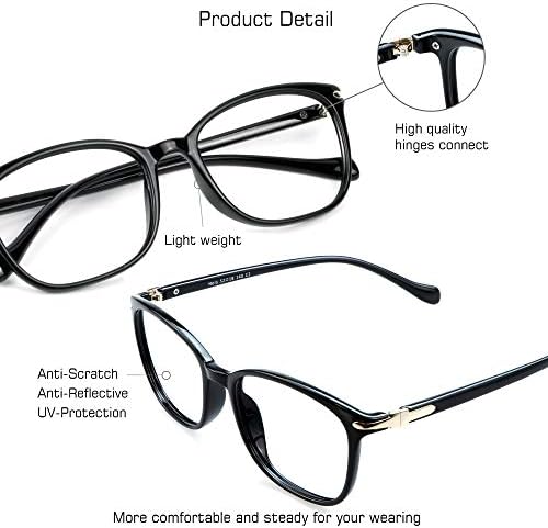 VisionGlobal Blue Light Blocking Glasses for Women Men, Computer Reading, TV Glasses, Stylish Square Frame(Black,+1.25 Magnification)