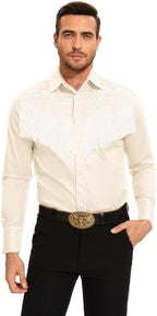 CORSKI Men's Cowboy Costume Western Long Sleeve Casual Fringe Hippie Slim Fit Button Down Shirt