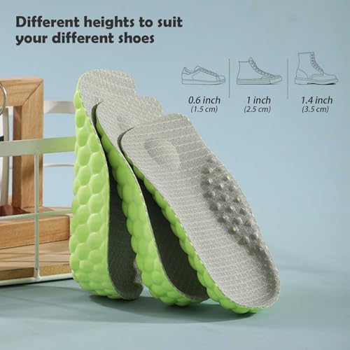 Height Increase Insoles for Men and Women, Arch Support, Plantar Fasciitis & Flat Feet Relief (Grey,3 Pairs - 0.6inch&1inch&1.4inch)