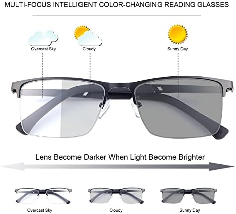 Photochromic Progressive Multifocus Reading Glasses UV Protection Sunglasses Anti Blue Light Transition Sun Readers