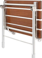 Foldable 21.5" Teak Wood Shower Seat Bench with Supporting Legs, 400lb Capacity, Clear Coated for Extra Protection, Folding Wall Mount Modern Chrome, Sturdy Medical Fold Up Bathroom Stool Chair