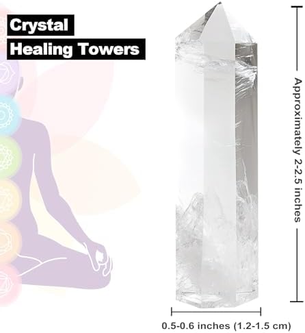 Crystal Towers Natural Healing Crystal Point Obelisk Hexagonal Wands Reiki Energy Balancing Chakra Meditation Therapy Gift for Women Men, Clear Quartz, 2" to 2.5"