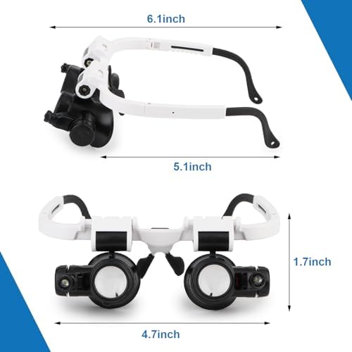 Handsfree Magnifying Glass Headband Magnifier with 2 LED Lights 8X 15X 23X Magnification Head-Mounted Loupe for Close Work, Jewelry, Jewelers, Sewing, Crafts, Hobbies, Coin, Maps, Watch Repair