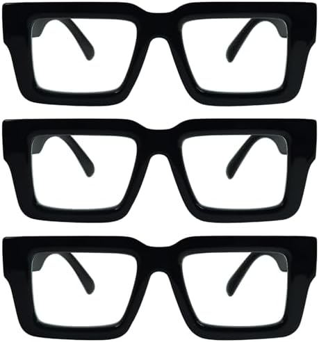 REAVEE 3 Pack Oprah Style Reading Glasses for Women Men, Blue Light Blocking Readers Stylish Square with Spring Hinge