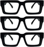 REAVEE 3 Pack Reading Glasses for Women Men, Blue Light Blocking Readers Stylish Square with Spring Hinge