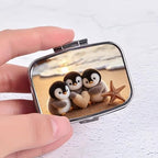 Penguin Pill Box 2 Compartment Small Pill Case for Purse & Pocket Travel Portable Metal Medicine Box to Hold Vitamins Medication Fish Oil Supplements Penguin for Women Men (YH3872)