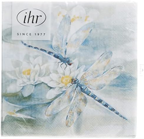 IHR Ideal Home Range Cocktail Napkins Disposable 3-Ply Paper Party Napkin Pack, 5" x 5", Dragonfly, 20-Count