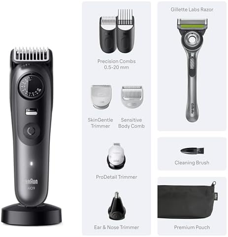 Braun Series 9 All-in-One Beard & Body Grooming Kit for Men, Cordless Trimmer, Hair Clippers & Shaver for Face, Hair & Body with Gillette Labs Razor, AIO 9535