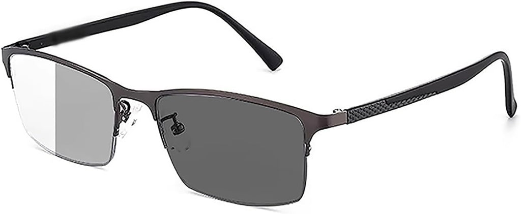 Intelligent Dual Focus Reading Glasses, Photochromic Presbyopia Readers, Men Classic Rectangle Sunglasses 1.0 2.0 3.0