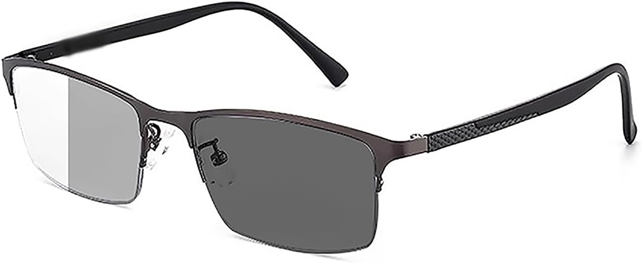 Intelligent Dual Focus Reading Glasses, Photochromic Presbyopia Readers, Men Classic Rectangle Sunglasses 1.0 2.0 3.0