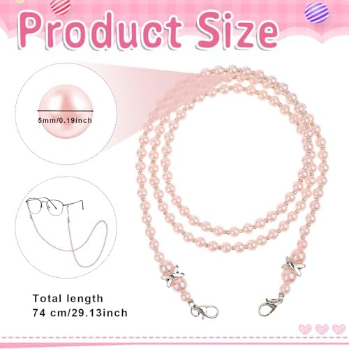 Larrel 2PCS Beaded Glasses Chain, Eyeglass Chain for Women, Fashion Sunglasses Neck Cord, Around Neck Eyeglass Chain-Cord, Acrylic Bead Eye-Glass Lanyard (White, Pink)