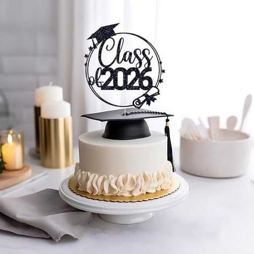 Class of 2026 Cake Topper, Congrats Grad Cake Decorations, So Pround of You, 2026 High School/College/University Graduation Party Decorations (Black)