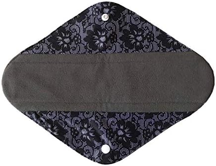 5 Pieces Charcoal Bamboo Mama Cloth/Menstrual Pads/Reusable Sanitary Pads (Black lace, Heavy (12 inch))