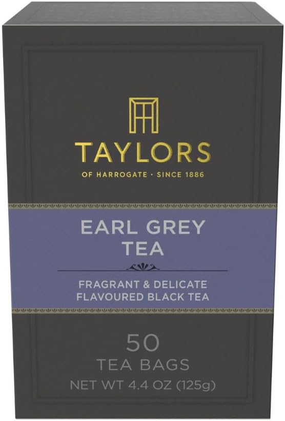 Taylors of Harrogate Earl Grey, Black Tea, Pillow Bags, 50 Count (Pack of 1), Fragrant, Delicate & Light, Caffeinated, Enjoy Hot or Iced, 50 Teabags