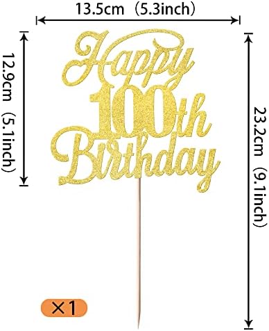 Rsstarxi 1 Pack Happy 100th Birthday Cake Topper Glitter 100 & Fabulous Cheers to 100 Years Old Birthday Cake Pick for Celebrating 100th Birthday Anniversary Party Cake Decorations Supplies Gold