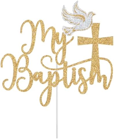 My Baptism Cake Topper, God Bless This Child, First Holy Communion, Christening Baptism Baby Shower 1st Birthday Party Decorations, Gold and Silver Glitter