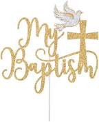 My Baptism Cake Topper, God Bless This Child, First Holy Communion, Christening Baptism Baby Shower 1st Birthday Party Decorations, Gold and Silver Glitter
