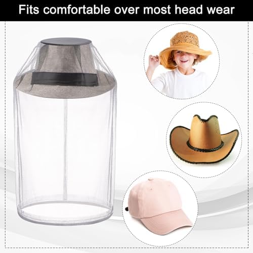 Funtery 12 Pcs Mosquito Head Mesh Face Fly Netting Hood Protecting Sun Fishing Hat with Net for Men Women(Black, Gray)