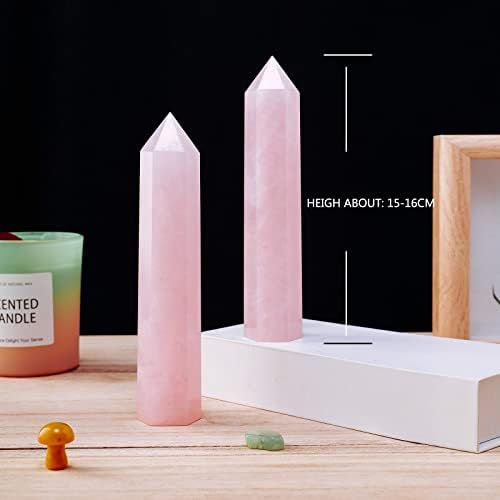 Apengshi Large Rose Quartz Natural Healing Crystal Tower 5.9"-6.3" 6 Faceted Single Point Love Energy Charger Crystal Wand Stone Meditation Home Decor Collection Gift