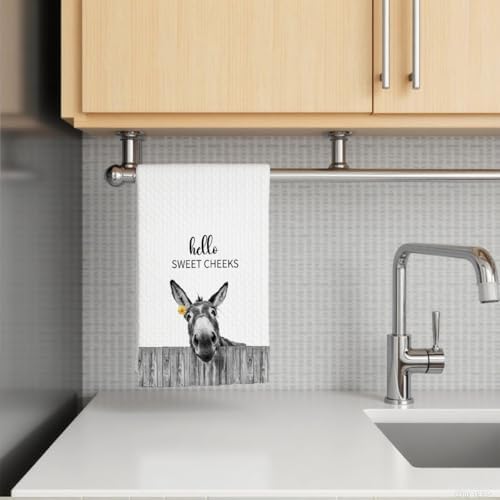 Funny Donkey Hand Towels Donkey Waffle Decorative Kitchen Towels, Farmhouse Hand Tea Towel for Bathroom