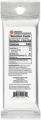 Bakerpan Premium Rolled Orange Fondant for Cake Decorating, Vanilla Flavor - 4.4 Ounces (Made in USA)