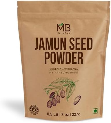 MB Herbals Jamun Seed Powder 227G (8 oz) | Eugenia jambolana | Java Plum Sd. | 75 Days Supply