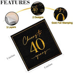 40th Birthday Napkins 2 Designs 5x5 Inches, 50PCS Cheers to 40 Years Cocktail Napkins Party Napkins Paper Beverage Napkins for Anniversary 40th Birthday Decorations(Black and Gold)