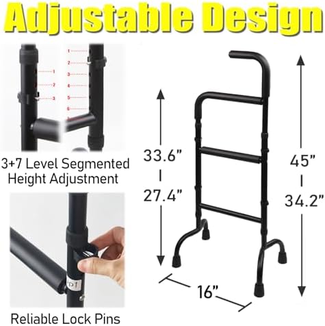 Adjustable Stand Assist for Elderly - 2-in-1 Standing Rail & Walking Cane with Anti-Slip Handle, 300lb Capacity - Ideal for Daily Living