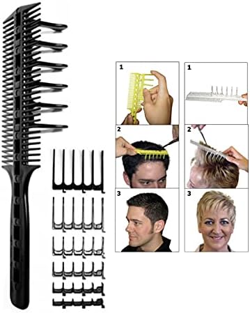 Scissor Clipper Over Comb Hair Cutting Tool - Barber DIY Home Hair Trimming Guide Comb Set (Classic Set, Black)