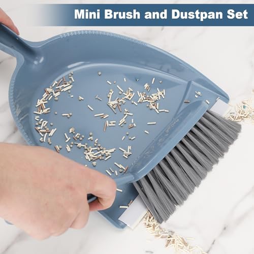 Small Hand Broom with Dustpan Combo Set,Mini Dust Pan and Brush Set with a Scraper Squeegee for Quick Cleanups,3-Piece Wall Mountable Cleaning Tools for Particles,Little Messes,Hair,Crumb