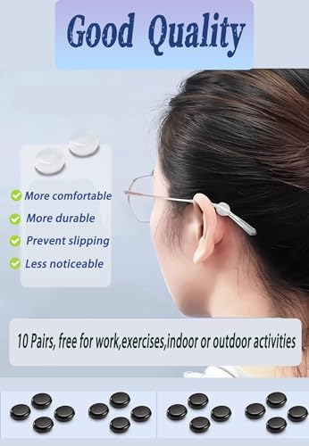 OPUGIT Silicone Eyeglasses Temple Grips Retainer, 2021 Upgraded Mini Round Eyewear Retainer, Anti-Slip Glasses Retainers, Frame Grips for Spectacle, Sunglasses, Glasses, Eyewear, 10 Pairs,Black