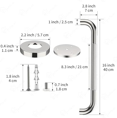 Anti-Slip Chrome Grab Bar 16 Inch, iMomwee 2 Pack Stainless Steel Bathroom Grab Bar w/Knurled Grip, Safety Shower Grab Bar for Wall, Toilet Balanced Support Bar Bathtub Assist Handle for Elderly