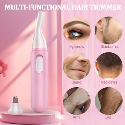 Nose Hair Trimmer for Women Rechargeable :2024 Upgrade 2 in 1 Nose Trimmer for Women, Painless Eyebrow & Facial Hair Trimmer- Dual-Edge Blades, IPX7 Waterproof, Portable for Easy Cleansing, Pink
