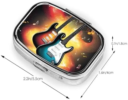 Guitar Bass Music Musical Instruments Mini Pill Box with 2 Compartment Pill Dispenser, Compact Pill Organizer and Pill Case, Iron Metal Electroplated Push Button Easy Open Pill Container