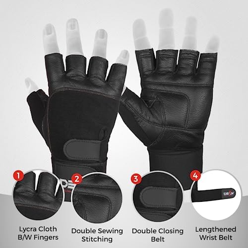 DEFY Padded Weight Lifting Gloves with 13" Long Wrist Wrap Genuine Leather Gym Gloves for Power Lifting, Cross Training, Workout Black