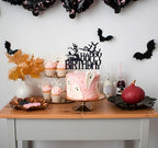 Halloween Happy Birthday Cake Topper, Spooky Haunted House Cake Supplies, Creepy Birthday Themed Party Decorations, Black Glitter