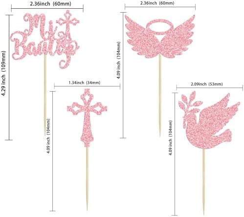 Gyufise 24Pcs God Bless Mi Bautizo Cupcake Toppers Glitter Dove Cross Baptism Cupcake Picks for Religious God Bless Baptism Theme Baby Shower Kids Birthday Party Decorations Supplies Pink