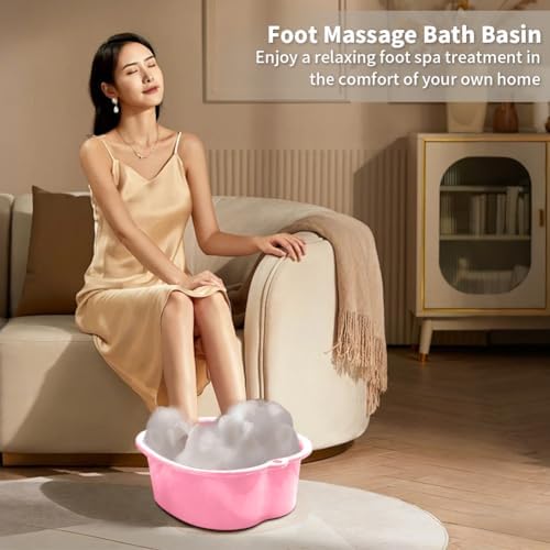 Foot Soaking Tub Large Size Foot Basin Sturdy Soaking Feet Bucket Massager Tub Exfoliation Callus Pedicure Foot Spa Bath Bucket for Women and Men (Pink)