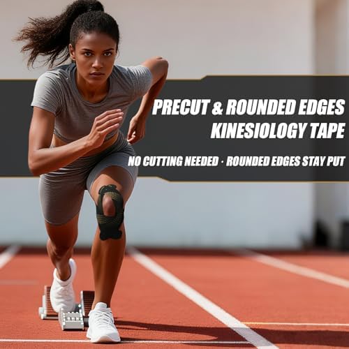 Kinesiology Tape, Precut Athletic Sports Tape 40 Strips (2 Rolls), Waterproof Breathable Muscle Tape for Pain Relief & Joint Support