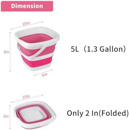 2 Pack Collapsible Buckets 5L 1.3Gallon Small Cleaning Bucket for Household Portable Plastic Bucket Outdoor Car Washing Tub Foldable Camping Beach Sand Water Pot Pail Space Saving Square Grey and Pink