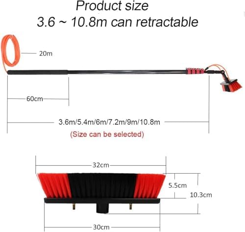 Window Cleaning Poles, Water Fed Pole Kit, Outdoor Window Solar Panel Cleaning Brush and Pole, Conservatory Reach Telescopic Brush, with 20M Water Supply Hose(30cm Head,36FT/10.8M)