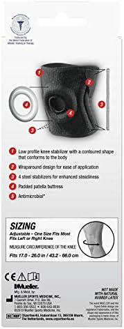 MUELLER Sports Medicine Adjustable Premium Knee Stabilizer with Padded Support, Knee Pain Relief Support for Men and Women, Ideal for Arthritis, Sprains, Black, One Size