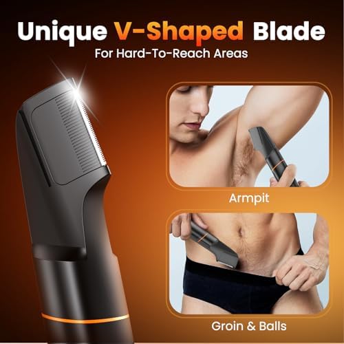 MAXGROOM Manscape Body Hair Trimmer for Men, Waterproof Pubic, Groin & Ball Shaver, No-Nick Mens Electric Grooming Kit with LED Display, USB Rechargeable, Adjustable Guide Comb