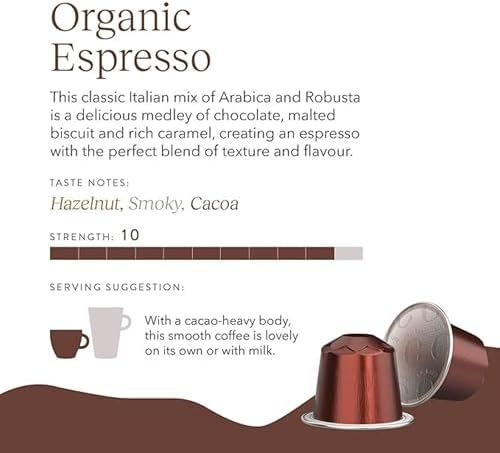 Cru Kafe Strong Espresso USDA Organic Espresso Coffee Capsules (50 Pods) Fairtrade Coffee Pods Compatible with Nespresso Original Line and Pixie Machines