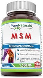 Pure Naturals MSM (Methylsulphonylmethane) Supplement | 1500 Mg Per Serving | 180 Tablets | Non-GMO | Gluten-Free | Made in USA