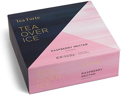 Tea Forte Tea Over Ice Raspberry Nectar Premium Organic Caffeine-Free Herbal Iced Tea Blend, 5 Count Individually Wrapped Handcrafted Pyramid Infuser Tea Bags, Each Steeps 24 oz.