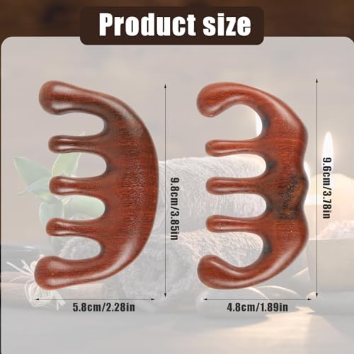 PEUTIER 2pcs Natural Wooden Wide Tooth Combs, Anti-Static Sandalwood Head Massagers for Hair Growth, Gua Sha Scalp Stimulators for Women (Style B)