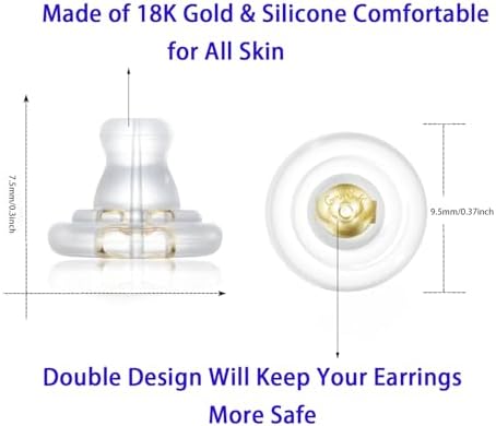 Earring Backs,18K Gold Silicone Earring Backs Replacements,Locking Secure Earring Backs for Studs/Droopy Ears,No-Irritate Hypoallergenice Soft Clear Earring Backs for Adults