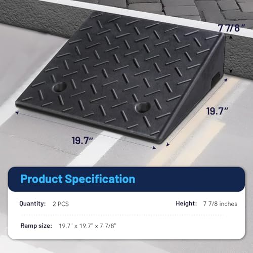 PZ 2PCS Rubber Curb Ramps for Driveway, 7 7/8" Rise Heavy Duty Car Ramp 7000 LBS Capacity 19.69"Lx 19.69"W Non-Slip Portable Shed Threshold Ramps for Doorways Sidewalk Scooters Wheelchairs Motorcycles