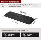 Ruedamann 2" Rise Rubber Threshold Ramp, 42.9" Wide Wheelchair Ramp, 2200 Lbs Capacity, Entry Ramp, Curb Ramp with Non-Slip Surface, for Wheelchairs, Scooter, Power Chairs, Driveways